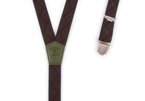 Men thin Suspenders with khaki braid