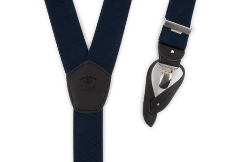 Navy blue suspenders with buttons or clip