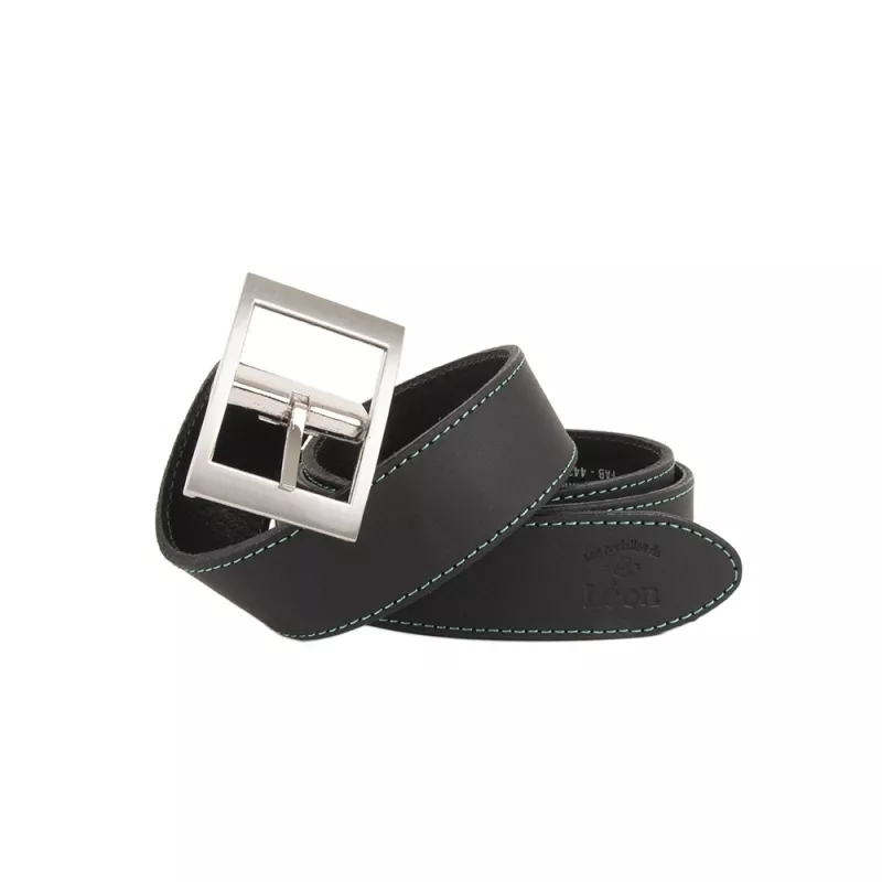 Ceinture Noir mat Couture Turquoise