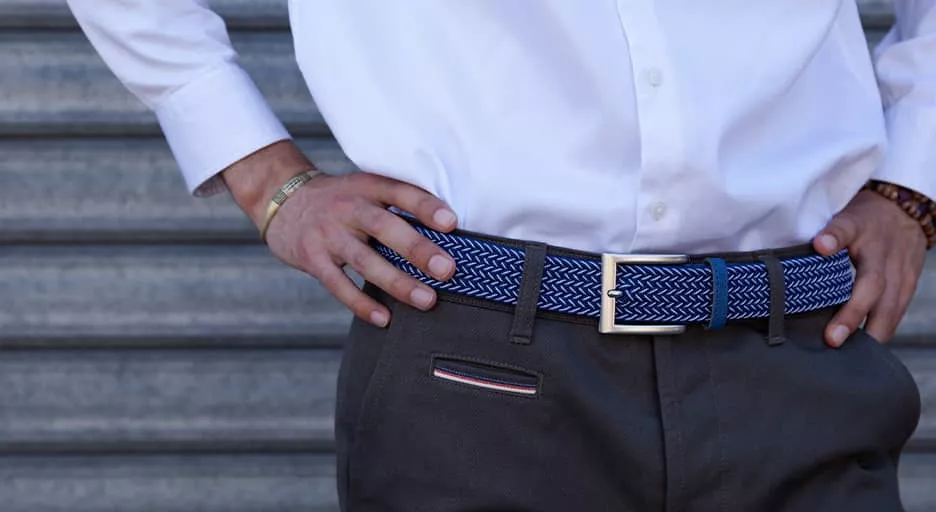Ceinture bleue tressée pour homme fabriquée en France