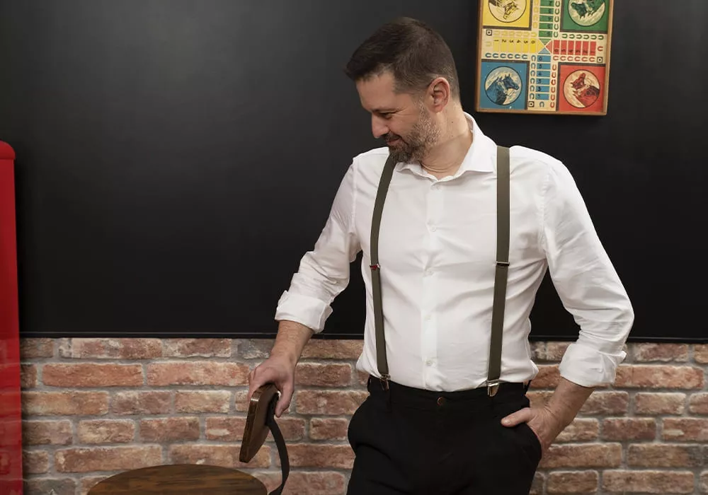 Men Braces Thin Khaki...