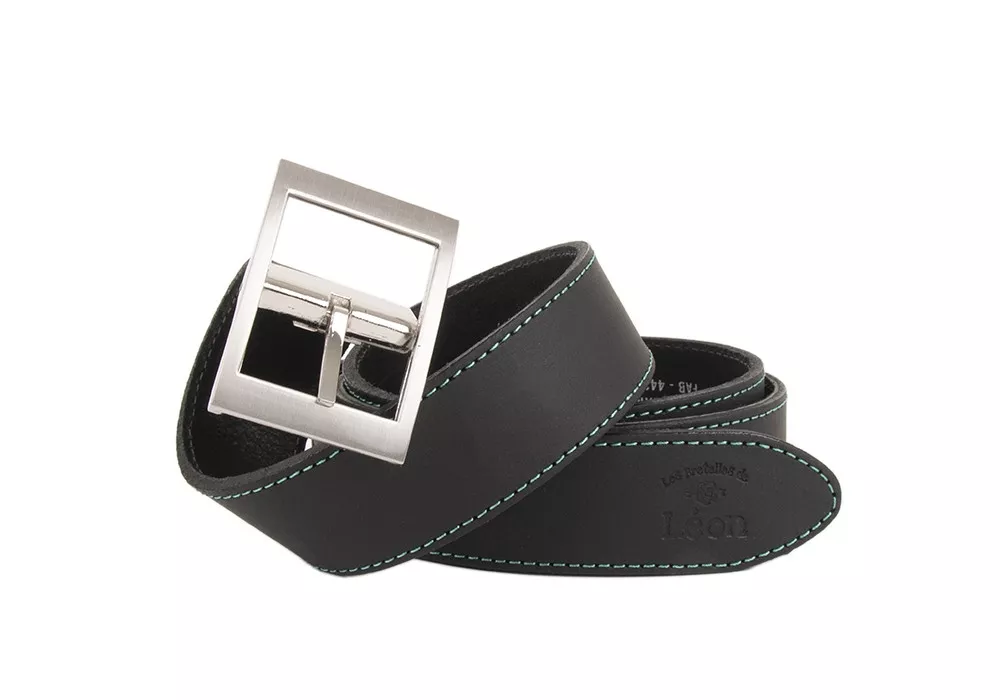 Ceinture Noir mat Couture Turquoise